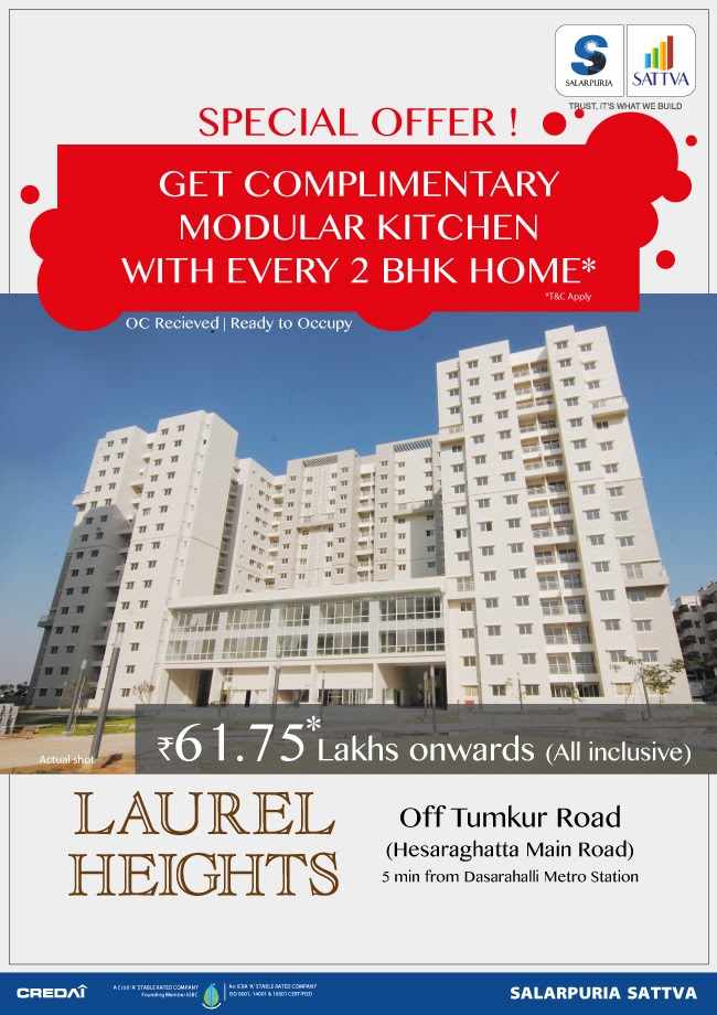 Get complimentary modular kitchen with every 2 BHK home at Salarpuria Sattva Laurel Heights in Bangalore